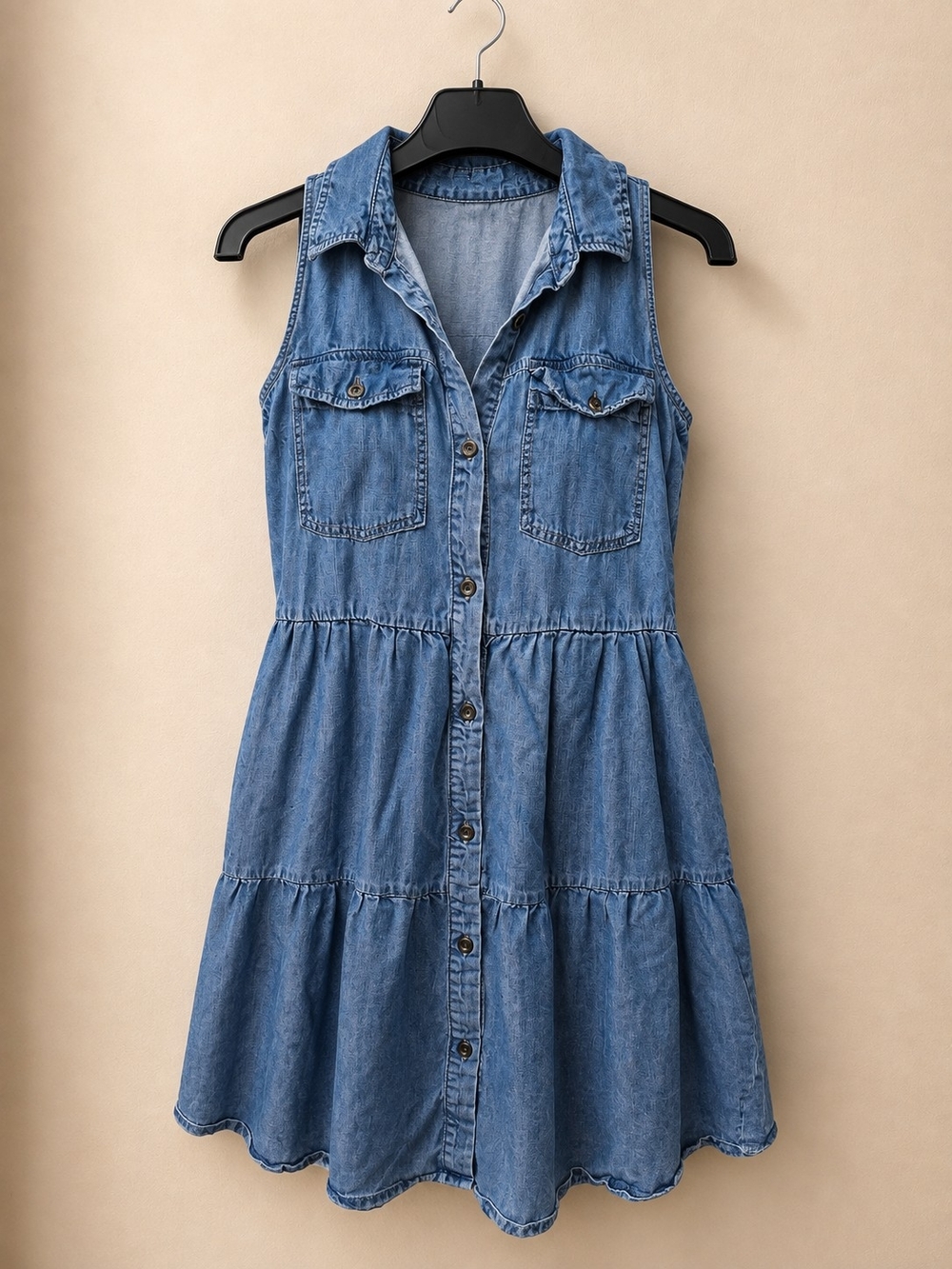 Velvet Heart Sleeveless Denim Button-Front Dress in Light Blue